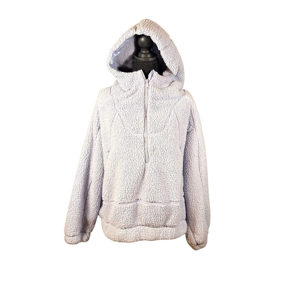 Rae Mode Sherpa Quarter Zip Hoodie Lavender Plush Fleece Pullover Fuzzy L